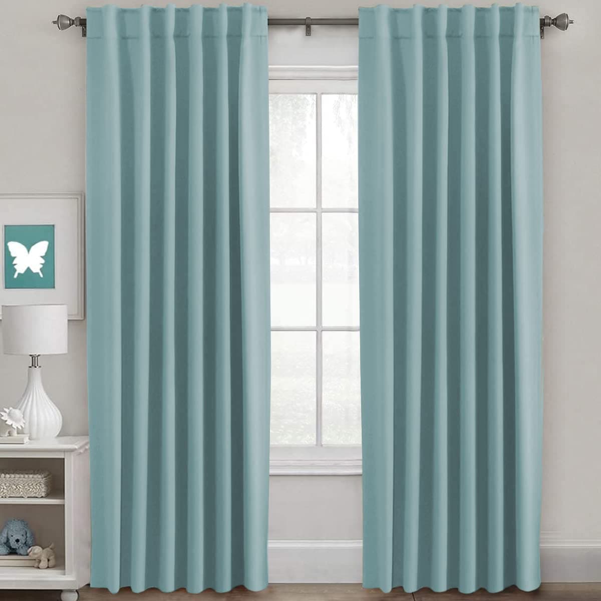 HVERSAILTEX Blackout Curtains Thermal Insulated Window Treatment Panels Room Darkening Blackout Drapes for Living Room Back TabRod Pocket Bedroom Draperies 2 Panels Mineral Blue 52 x 96 Inch