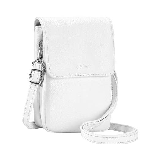 befen White Small Genuine Leather Crossbody Bags for Women, Lightweight Cell Phone Crossbody Purse Bag with RFID Card Slots