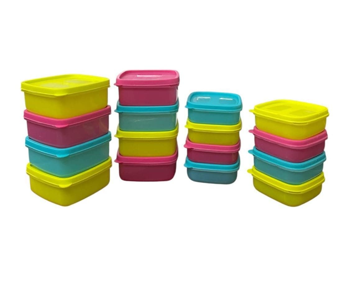 C.S.M CSM Food Storage Containers, Square, Set of 16 (330ml x 8, 200ml x 8), Air Tight, BPA Free, Stackable, Multicolour