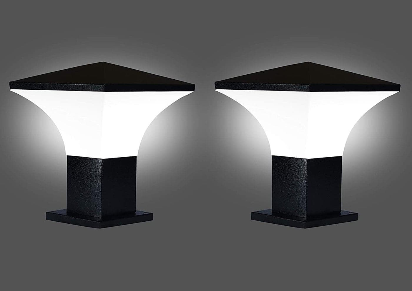 kinis Modern Shape Pole Lamp/Gate Light/Outdoor Lamp/Outdoor Light/Pillar Light for Outdoor Home, Hut Top Design, Black and Milky (Pack of 2, with Bulb)