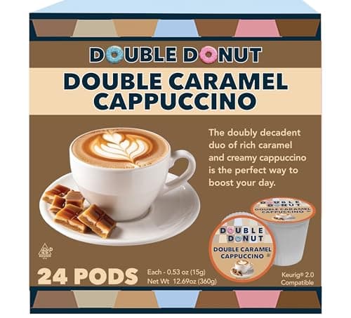 Double Donut Coffee Cappuccino Pods Caramel Cappuccino Single Serve for Keurig K Cups Brewers 24 Count
