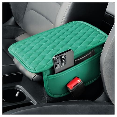 carleef Thin Arm Rest Cover for CarLeatherMemory Foam Center Console Cover with Storage BagsUniversal Middle Console Cover Car Accessories Interior for Most Cars Center Consoles Green