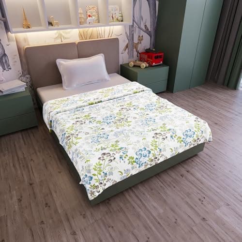 Divine Casa Floret 100% Cotton Single Kids Dohar | 120 GSM | Soft & Lightweight Throw Blanket | Cozy & Breathable Bedding | All-Season Comfort | 140 x 100 CM, Green Banana