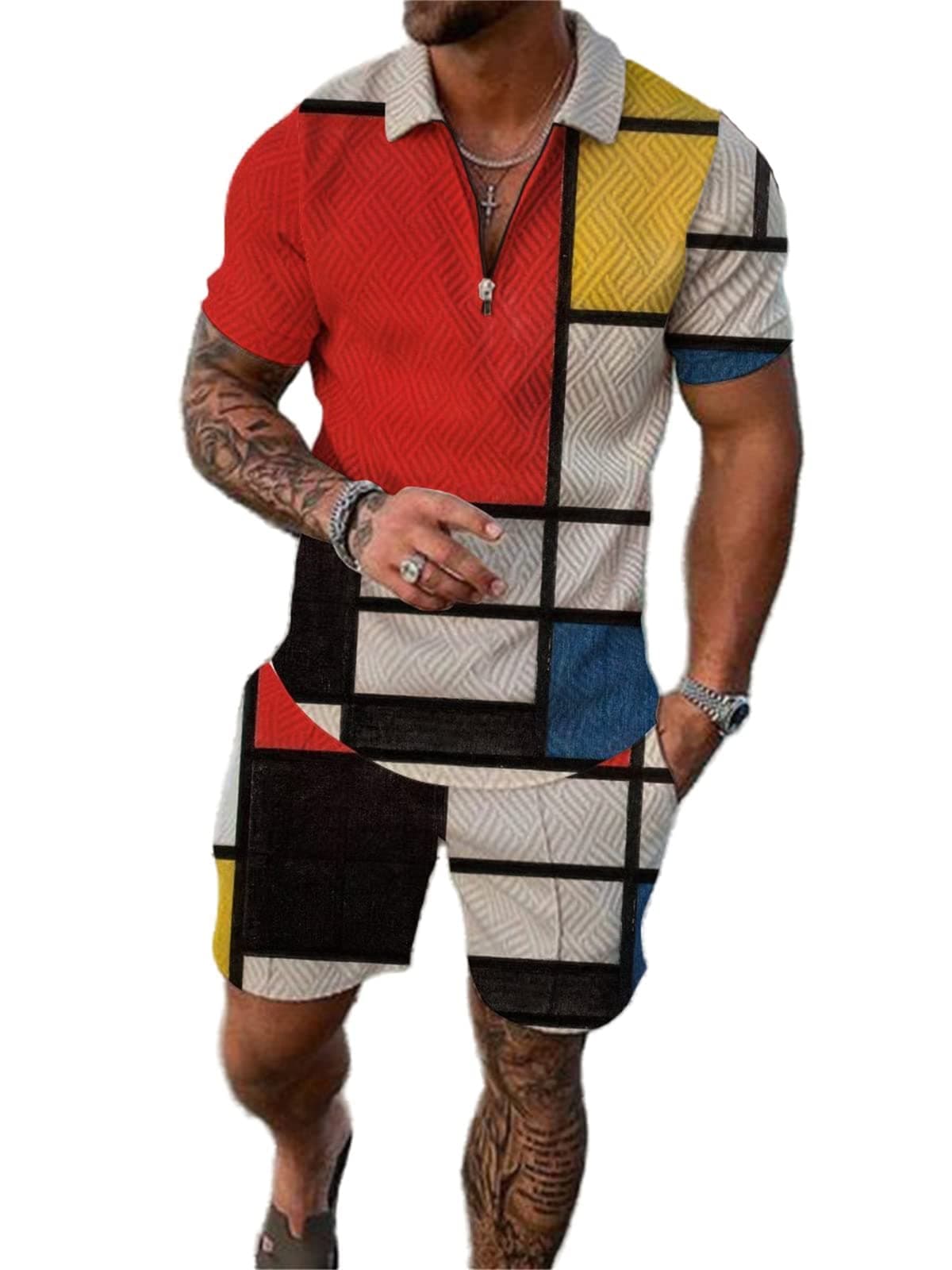 BUNDMAN Mens Short Sets 2 Piece Outfits Polo Shirt Fashion Summer Tracksuits Shorts Set for Men and Casual Set for men