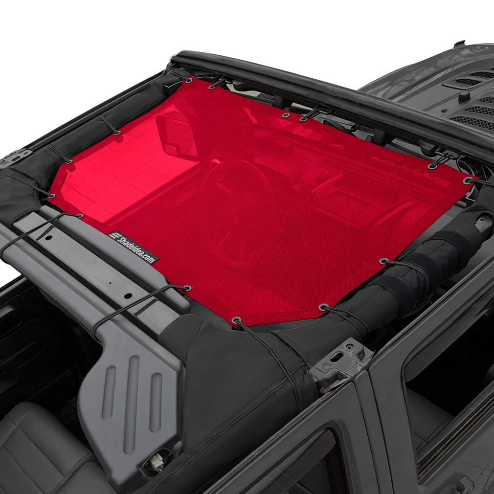 Shadeidea JK Sun Shade Top Compatible with Jeep Wrangler JKU Top Sunshade Soft Mesh Roof Cover 20072018 Wind Noise UV Blocker 10 Year Warranty 4 Door 2 Door Cherry Red Front