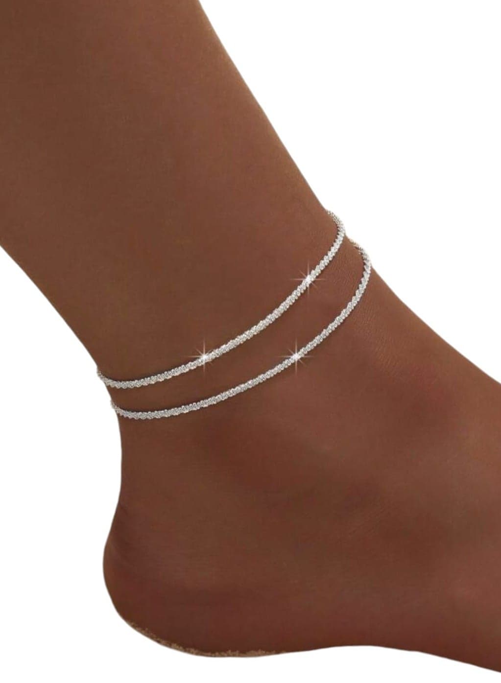 2pcs Silver Ankle Chain for Women, Beach Ankle Bracelets, Shiny and Fashion Foot Jewelry, Perfect Gift