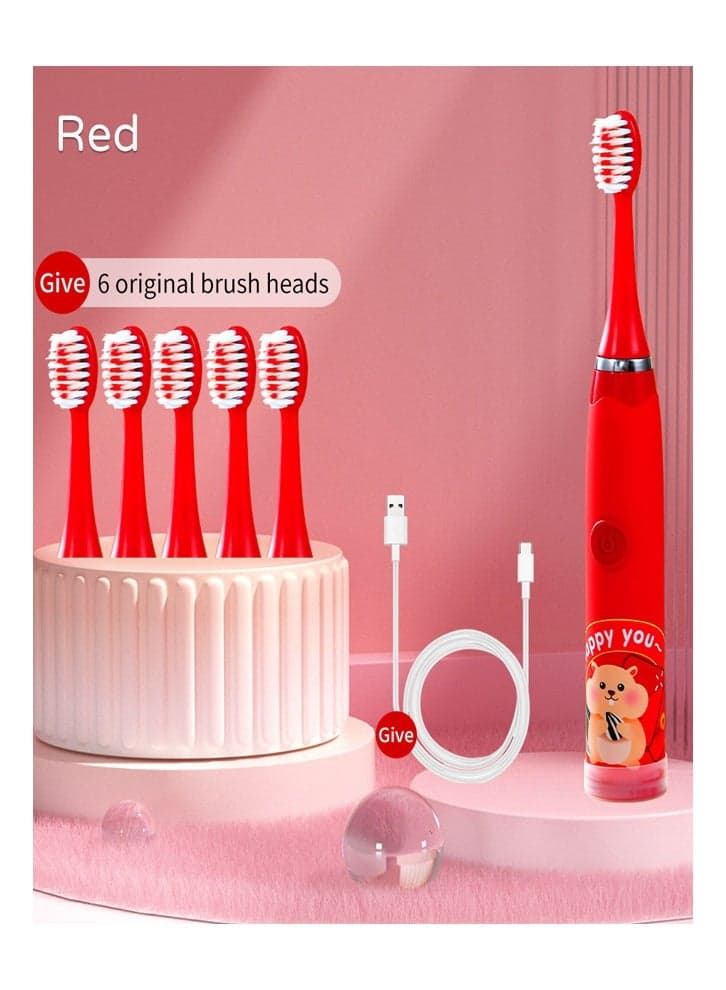 Fun & Gentle Children's Electric Toothbrush Pediatric Dentist-Approved for Kids Oral Care Red Color