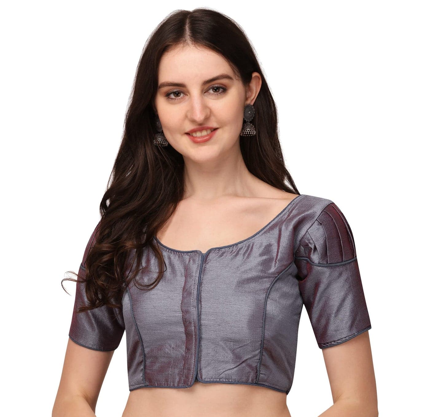 Pujia Mills Women's Silk Shoulder Puff Sleeve Readymade Saree Blouse