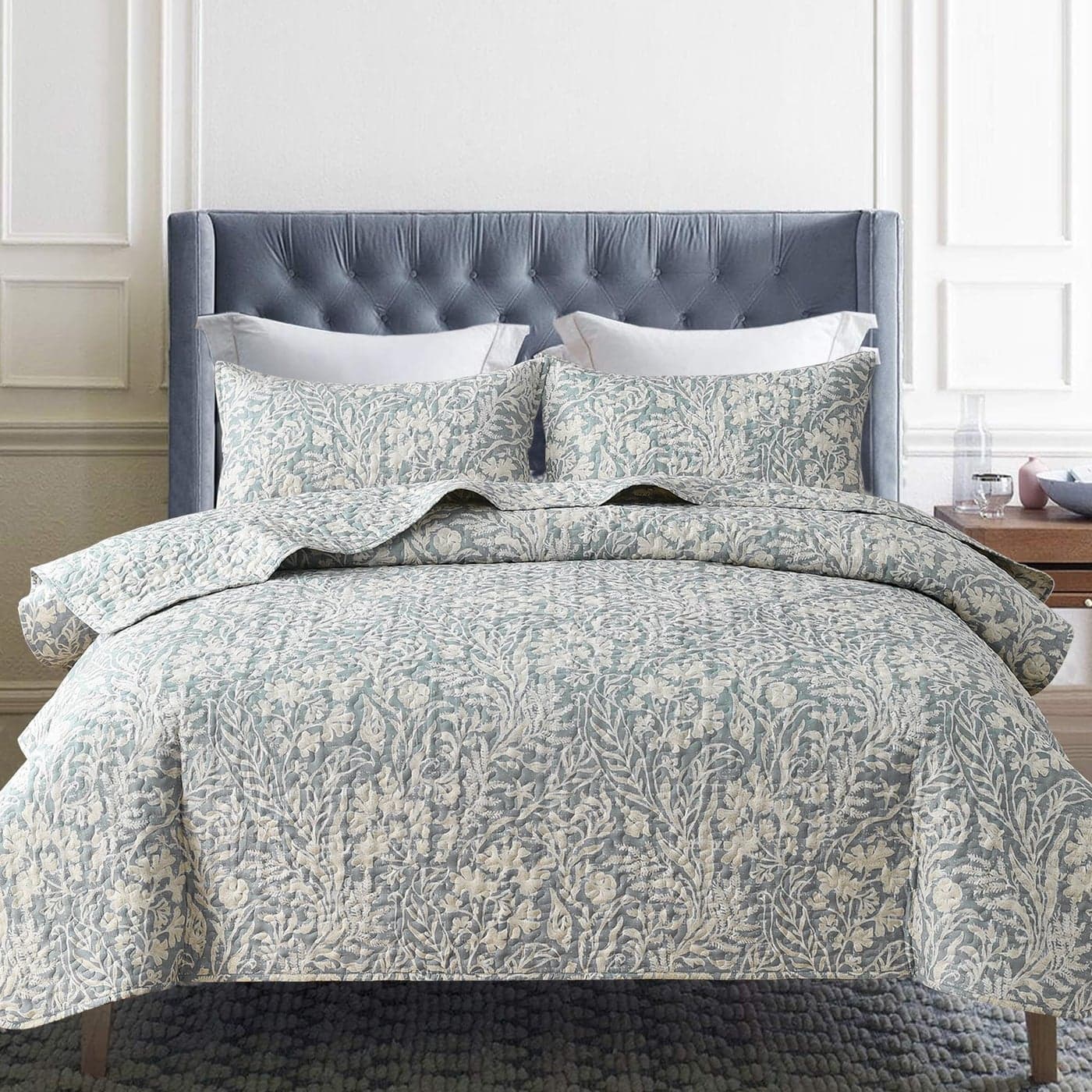 DURLENGEN Striped Quilt Set Queen Size 3Pcs Blue Navy Striped Patchwork Pattern All Season Lightweight Coverlet SetsQueen 90x96 Blue Patchwork