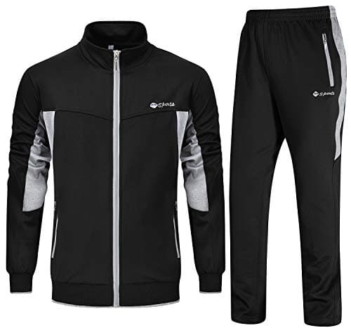 Rdruko Men's Tracksuit Athletic Full Zip Casual Sports Outfit Jogging Gym Sweatsuit(Black+Gray,US XL)