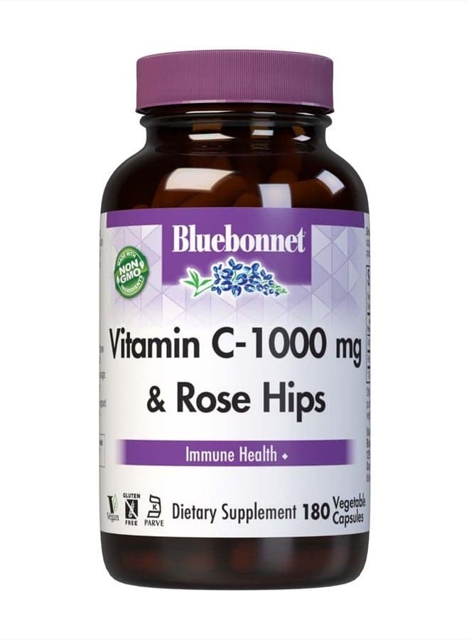 Vitamin C 1000 mg Plus Rosehips Vegetable Capsules, 180 Count (743715005754)