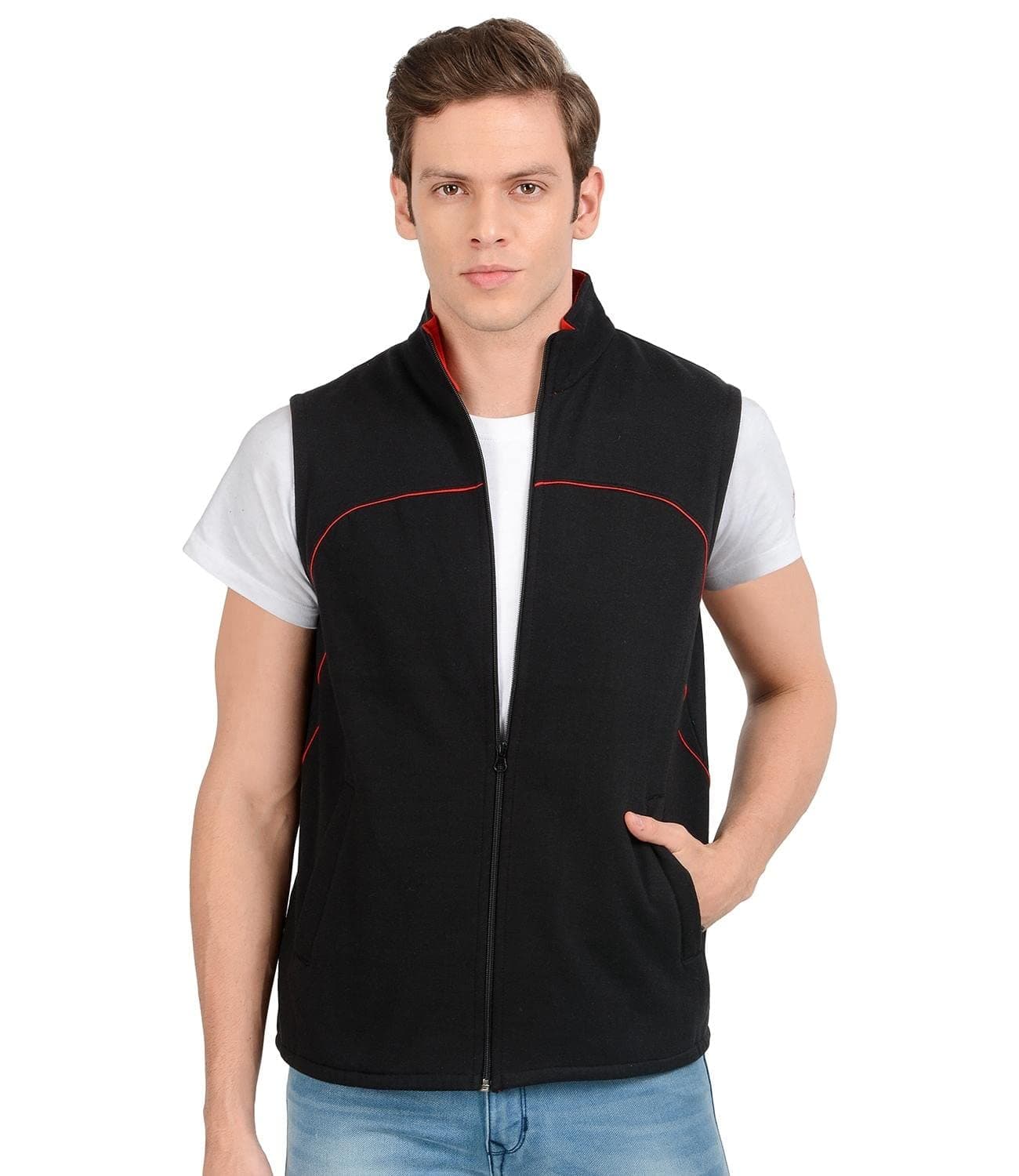 Scott International Men's Rich Cotton Regular Fit Stylish Sleeveless Casual Jacket (jslv2m,Black,Medium)