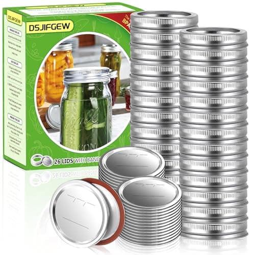 DSJIFGEW 52Pcs Wide Mouth Canning Lids, Rings for Ball & Kerr Mason Jar Lids with Bands - Food Grade with Silicone Airtight Seal Split-Type Metal Large Ball Lids