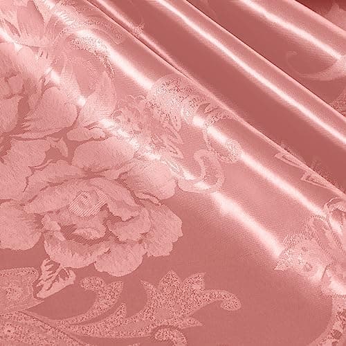 KKJIAF Satin Jacquard Fabric 49 Wide Peony Pattern Shiny Silky Brocade Fabric for Dress Shirts Tablecloth Table Runner Wedding Decor DIY Crafts 1 Yard Rose Gold