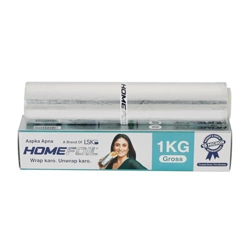 HOMEFOIL 1 Kg Gross Silver Embossed Aluminium Foil | 18 Micron Thickness | Keeps Food Fresh | Perfect for Food Wrapping, Packing, Storing and Serving | 48.64 Meters Net Guaranteed Length