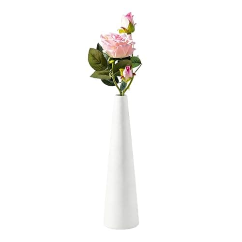 White Tall Conic Ceramic Flower Vase Single Flowers Decorative Floral Vase Slim Flower Vases for Living Room Home Office Centerpiece Table Wedding Party