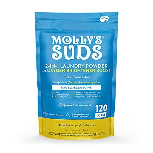 Mollys Suds 2in1 Original Laundry Powder with Oxygen Brightener Boost Clean Laundry Detergent Stain Remover Peppermint with Hint of Lemon 120 Loads
