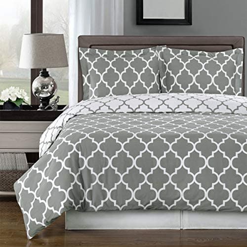 Royal Hotel Bedding Gray and White Meridian KingCalKing 3 Piece DuvetCoverSet 100 Cotton 300 Thread Count Duvet Cover