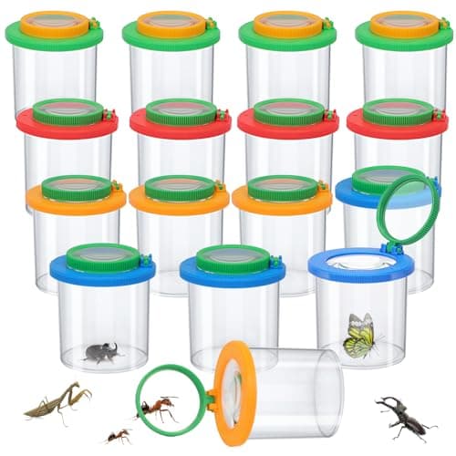 Coopay 16 Pieces Magnifying Insect Box Bug Viewer Critter Insect Cage Container Bug Catcher Cage Jar Collecting Kit for Children Kids Science Nature Exploration Tools