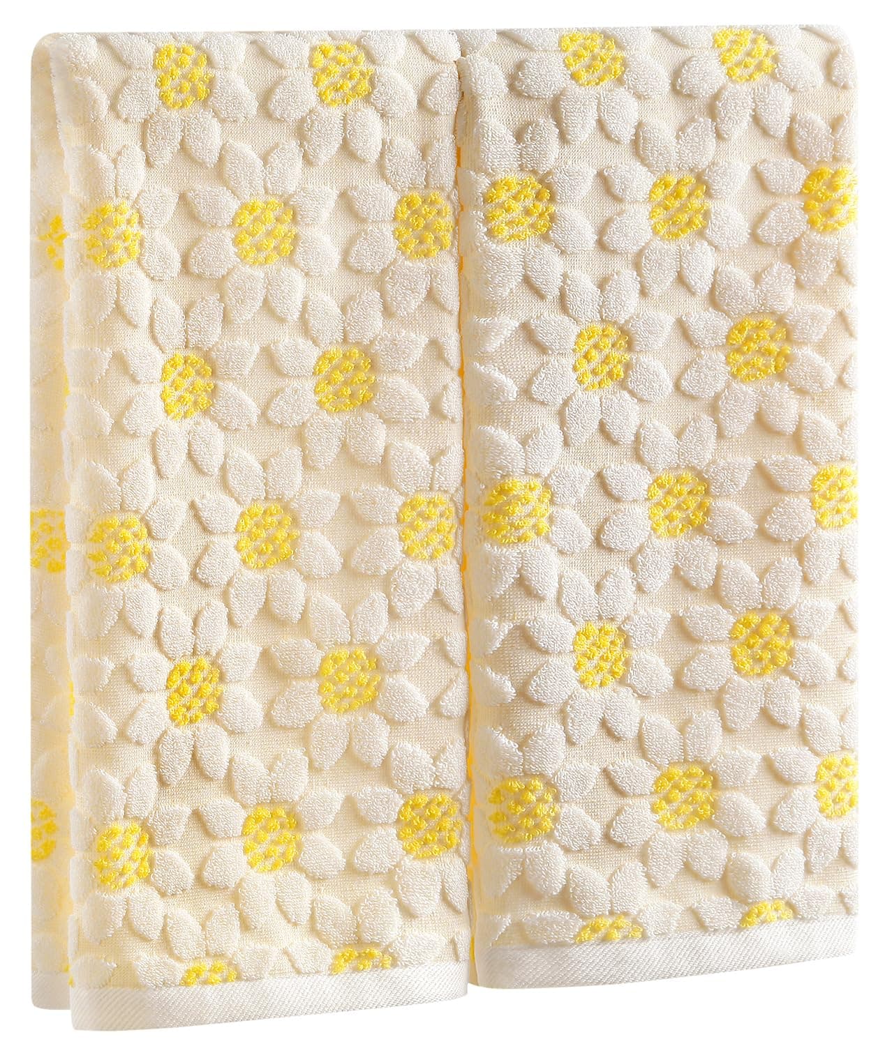 Quera 2 Pack Hand Towels Spring Summer White Yellow Flower Sunflower Farmhouse Cotton Bathroom Decorative Towels Set for Drying, Cleaning, Cooking, Holiday 13.7'' x 29.5''