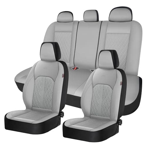 Coverado Universal Leather Seat Covers Full Set for 5 Seats – Waterproof, Durable All-Weather Protector for SUV, Pickup Truck, Sedan, Gray