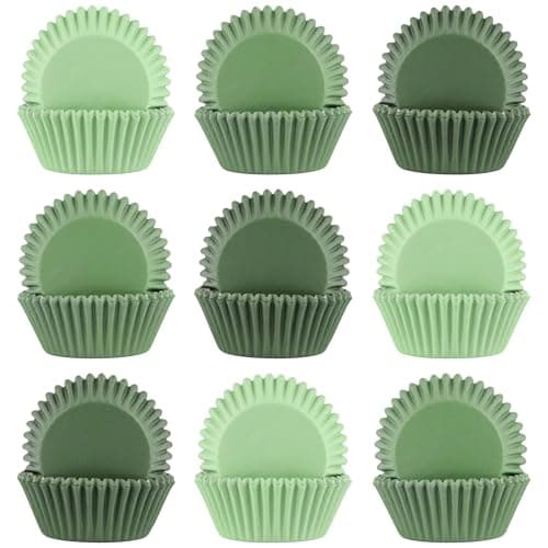 Qumenan 600 Pack Sage Green Cupcake Liners Dark Green Light Green Baking Cups Gradient Green Muffin Liners for Cupcake Wrappers Wedding Bridal Baby Shower Birthday Party