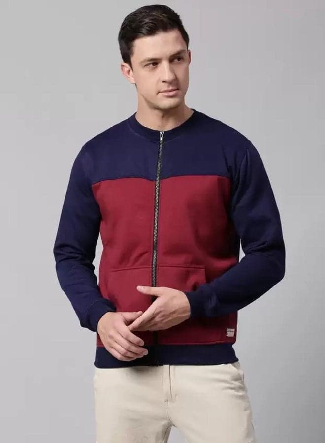 Regular Fit Navy Sweatshirt for Men - Polycotton, Colourblocked, Rib Collar, Full Sleeves, Knitted Fabric