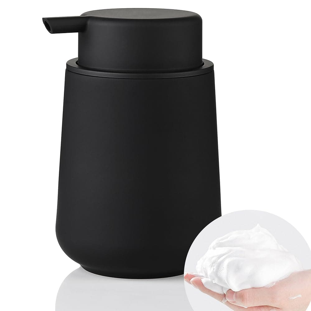 YAUKPH Matte Black Foaming Hand Soap Dispenser Plastic 11 oz Modern Minimalist Style for Bathroom Kitchen Countertop Refillable