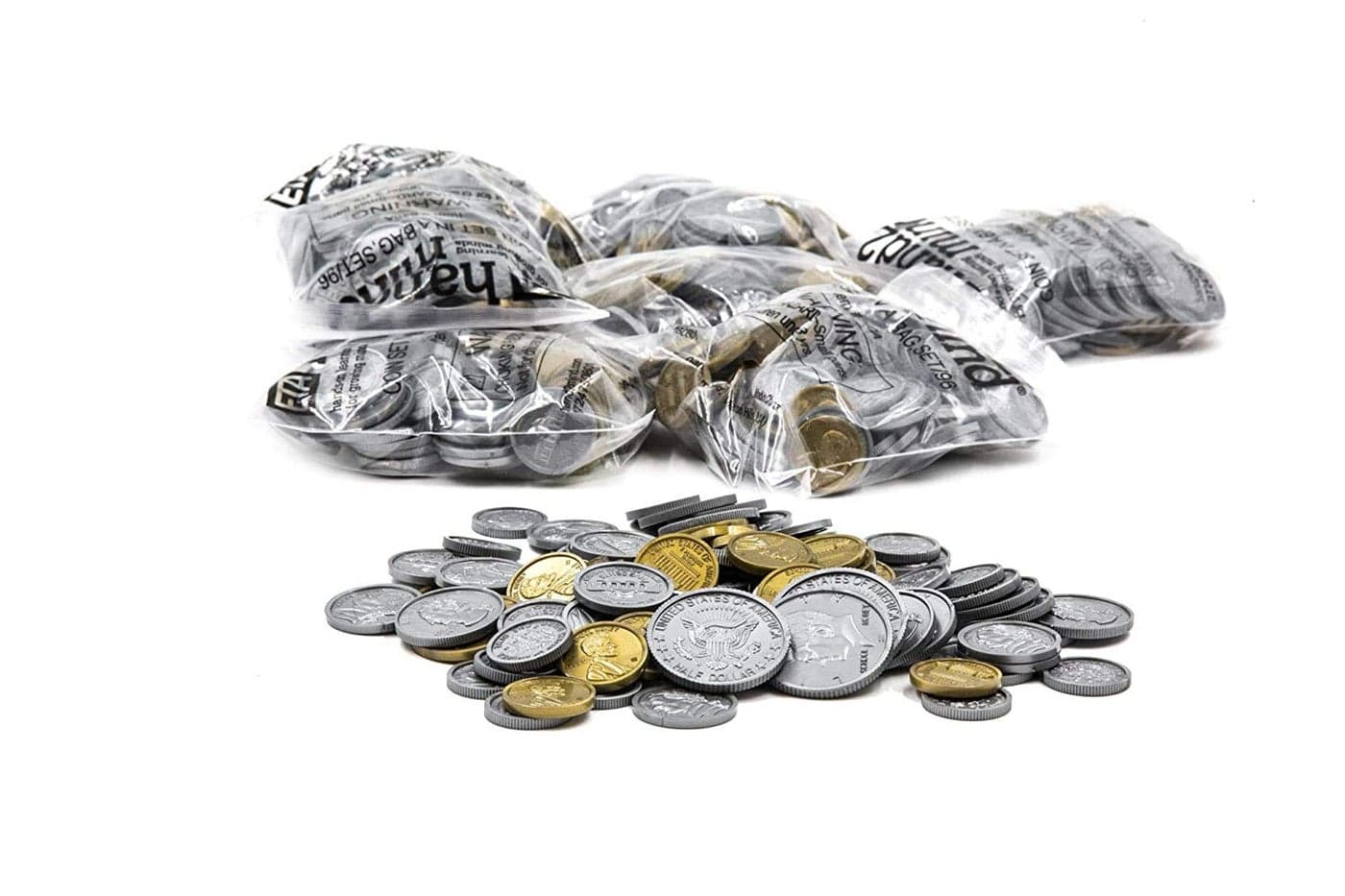 hand2mind Fake Money Coin Kit, Detailed Fake Coins, Prop Money, Toy Money, Play Money for Kids, Realistic Money, Pretend Money for Kids Learning, Play Money Set, Plastic Coins (Set of 500 Coins)