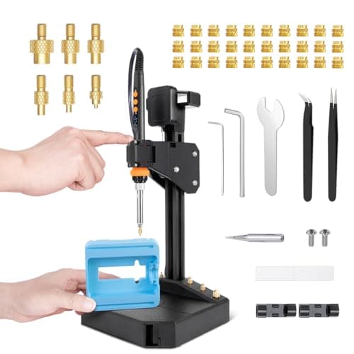 Mintion Vertical Heat Set Insert Tool Pressing Machine, with 90W Soldering Iron, 30PCS Brass Threaded Inserts, Heat Set Tips (M3/M4/M5/M6/M8), for 3D Printed Components, 95% Pre-Assembled