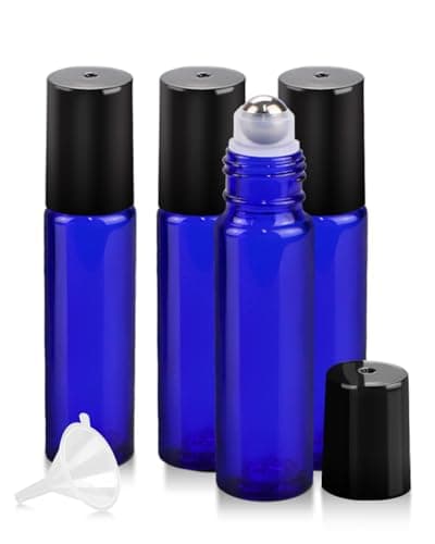 Worldgsb 4 Pack Essential Oil Roller Bottles 10ml Refillable Blue Glass Roller Bottles with Stainless Steel Roller Balls and Caps for Travel Perfume and Lip Gloss