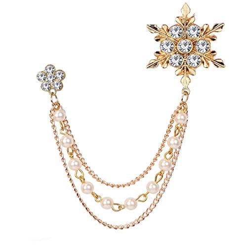 Om Jewells Rose Gold Platted Indo Western Crystal Snow Flakes Design Inspired Lapel Pin Brooch With 3 Hanging Chain For Boys And Men SP10002015