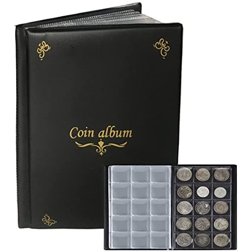 AITIME 150 Pockets Coins Collection Book Holders for Collectors, Quarter Dollar Storage Coin Supplies, Clear Pockets with Flap, Souvenir Collection Supplies for Hobby Collecting (Black)