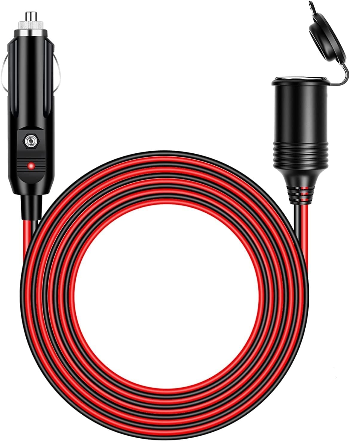 Amacam 12V/24V Car Charger Extension-13.2ft Extra Long Cable with Inline Cigarette Lighter Socket. Suitable for Tire Inflators Vacuum Cleaners and Other Portable Equipment Tough Durable Power Lead.