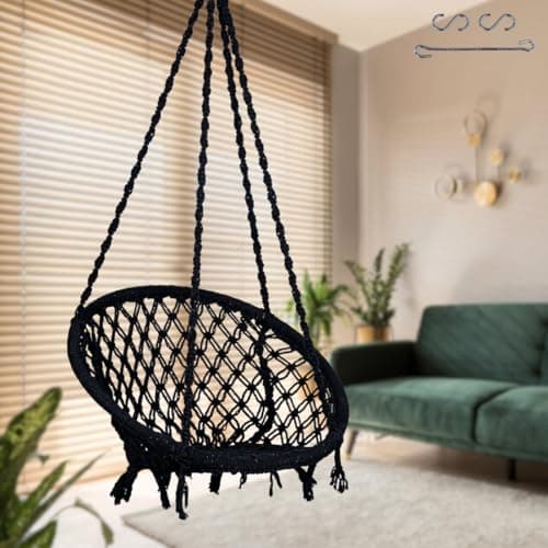 Patiofy Home Swing for Adults & Kids/Swing for Living Room/Jhula for Adults/Suitable for Living Room, Balcony, & Outdoor/Capacity Upto 120 Kgs/Includes Free Hanging Accessories (Black)