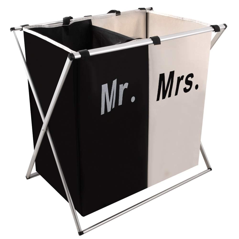 Nicesail Laundry Hamper 2 Section for HusbandWife Parents or Couple Clothes Basket Laundry Wedding Gift Washing Storage Basket with Handle Waterproof Bag Foldable Aluminum Frame Bathroom Bedroom
