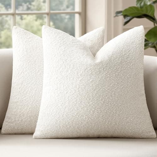 MIULEE 22x22 Inch Decorative Euro Sham Pillow Covers for Couch Bed Set of 2 Textured Boucle Neutral Throw Pillow Covers Cream White Accent Solid Pillowcases Sofa Living Room Home Decor