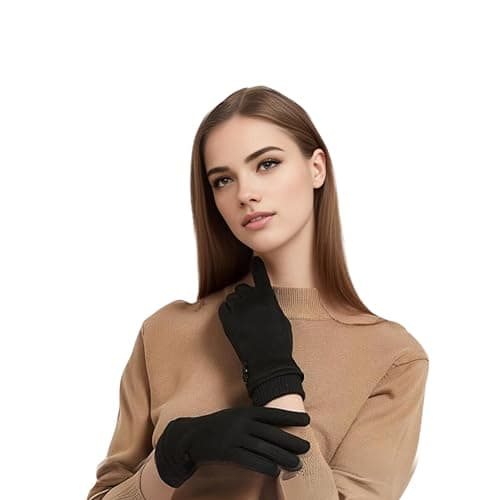 Tomorrow Winter Gloves for Women or Girls - Touchscreen Technology, Cold Weather Suede With Plush Lining, Elegant 3 Button Design Stylish Mitten - Warm Comfortable Outdoor (Black)