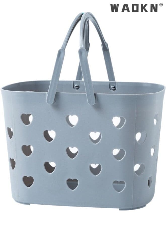 1pack Portable Shower Caddy Tote Plastic Storage Basket with Handle Box Organizer Bin for Bathroom, Pantry, Kitchen, College Dorm, Garage , easy to clean , hollow out shower basket storage basket , 21.5*17*24.5*16cm , grey.