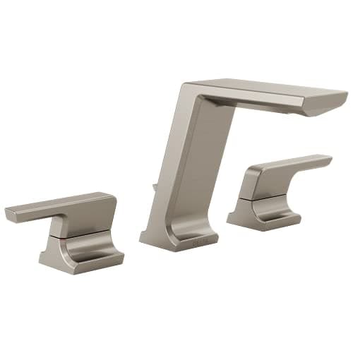 Delta Pivotal Brushed Nickel Bathroom Faucet 3 Hole 8 Inch Widespread Bathroom Sink Faucet for Vanity Metal PushPop Drain Lumicoat Stainless 3599LFSSPRMPU