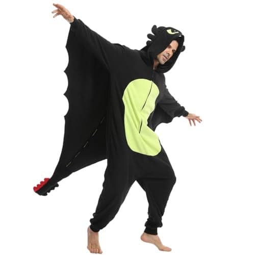 Laahoem Animal Black Dragon Pajamas Zipper Unisex Adult Hooded Men Women Jumpsuit Costume Cosplay Sleepwear M
