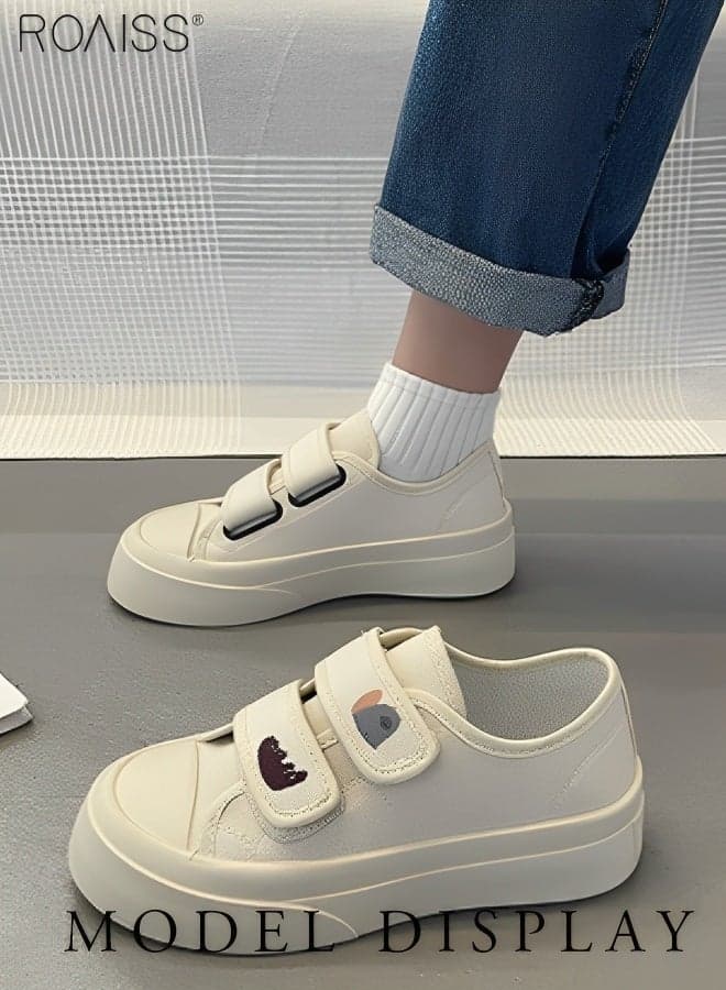 Women Stylish Canvas Shoes, Low Top Sneakers with Hook and Loop Closure, Casual Versatile Flat Shoes for Ladies, Comfy Sports Shoes with Non-slip Soles, Suitable for Daily Wear and Outdoor Activities