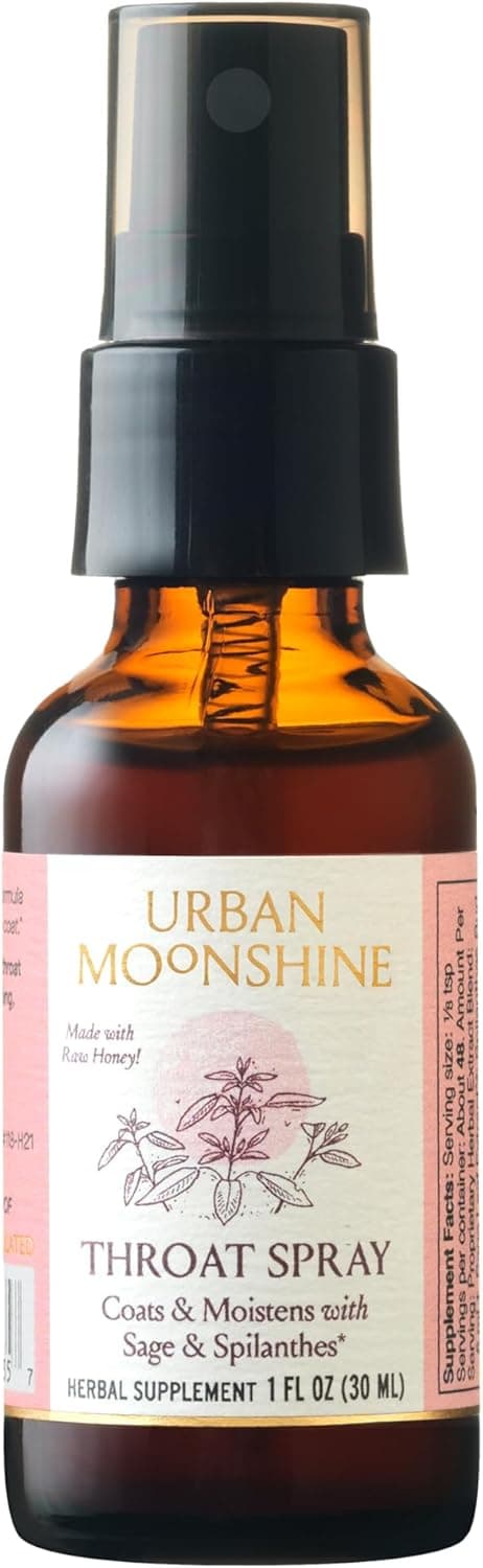 Urban Moonshine Throat Spray - Coats & Moistens* with Sage & Spilanthes - Provides Refreshing Gentle Tingle*- with Organic Herbs - Immune Support Supplement - Gluten Free Herbal Supplement - 1 Fl Oz