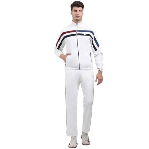 Monte Carlo Men Regular Fit Solid Mock Neck Full Sleeve Winter Tracksuit | Men Track Suit | Stylish Sportswear Set with Jacket and Lower | Activewear Set For Men's White XLP1