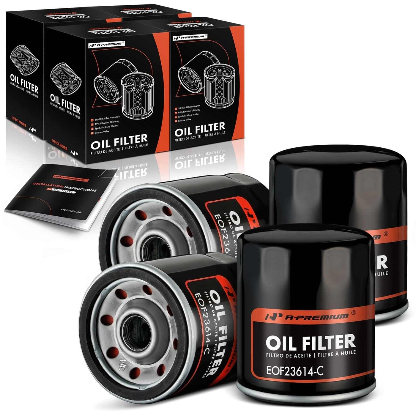 APremium 4PC 10K Miles Protection Spin On Oil Filter Compatible with Ford Chevrolet Toyota Nissan Volkswagen Jeep Subaru Dodge Lexus Mazda Chrysler Audi Land Rover Infiniti