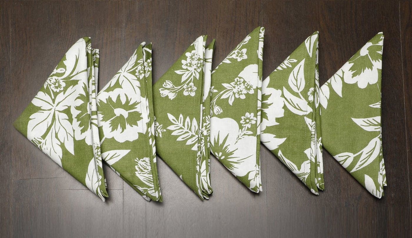 Dekor World Cotton Floral Printed Napkin Set - Green, Standard, 6 Piece