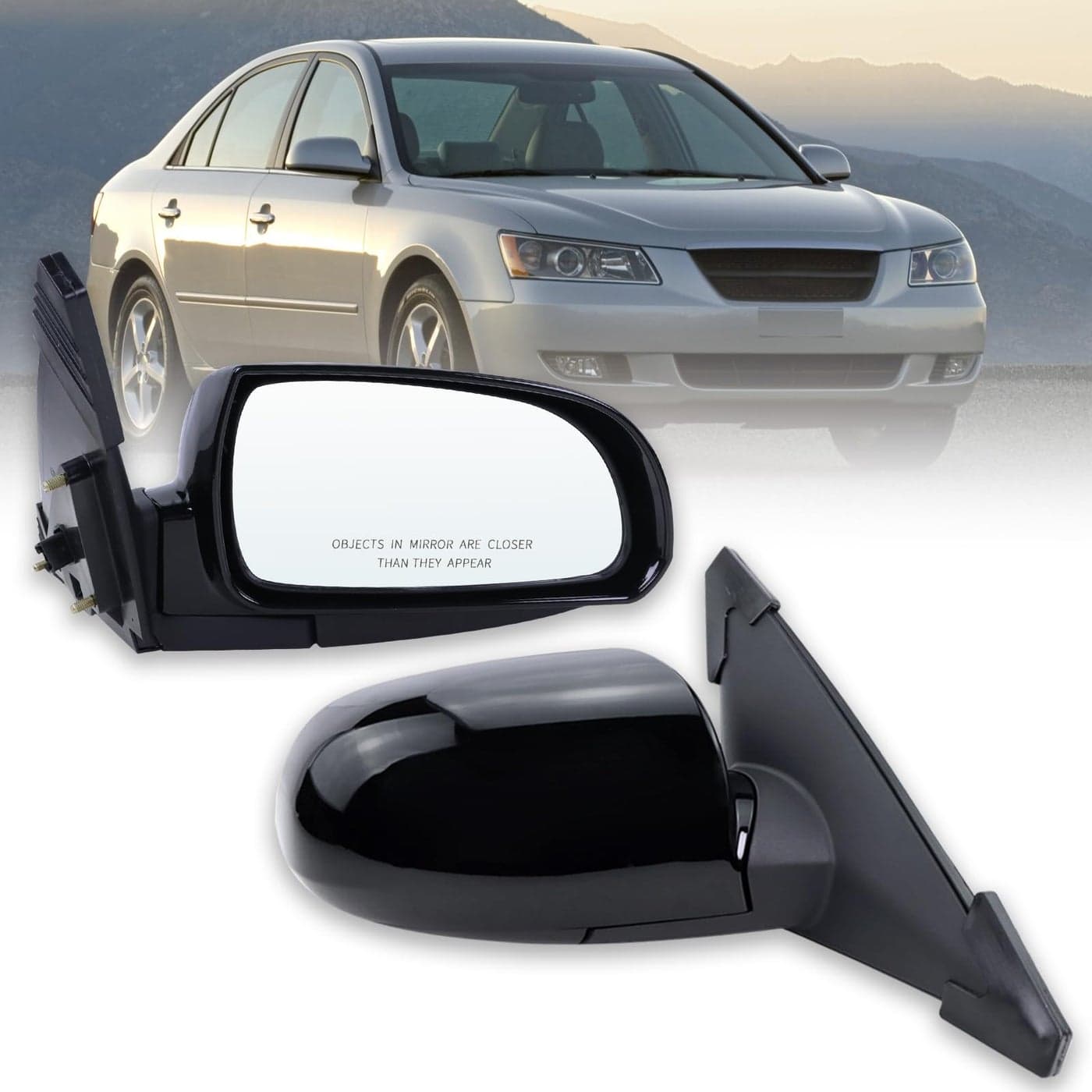 Right Passenger Side Mirror Compatible with 2006 2007 2008 2009 2010 Hyundai Sonata With Power Glass Manual folding Heated Black Replace876200A0005Pins