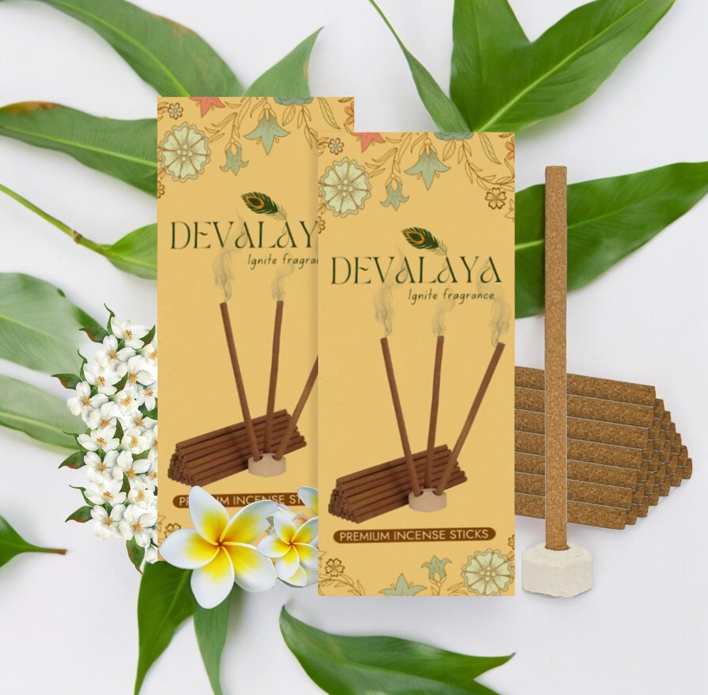 Devalaya Arabian Mogra & Mystic Champa Incense Sticks(40 Sticks, Pack of 2), Bambooless Dhoop Sticks, Agarbatti for Pooja, 100% Charcoal-Free, 4-inch Length with Ceramic Strand