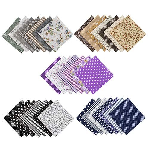 AUEAR 35 Pack Cotton Print Fabric Bundle Squares 10x10 Quilting Sewing Floral Precut Sheets for DIY Scrapbooking Dot Pattern Dark Colors Purple Brown Dark Blue Black Grey