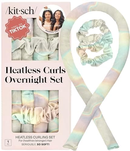 Kitsch Satin Heatless Curlers Set Heatless Curls Overnight w 34 Hair Waver 2 Satin Hair Scrunchies Comfortable Hair Curlers to Sleep In for FrizzFree No Heat Damage Styling Aura